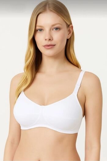 enmodaiçgiyim 4 Pieces of White Cotton Unwired Non-Padded Soft Sponge Bras