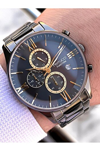 Ferrucci 2 Years Warranty Steel Band Inner Dial Features Active 3 Atm Men's Wristwatch Ef.14079.Sr