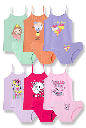 HNX Girls' Cotton Printed Tank Top and Panties Underwear Set – Pack of 6