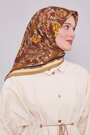 Levidor Khaki Rose Pattern Aura Scarf