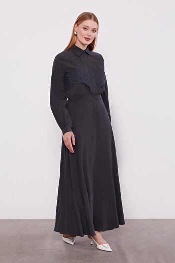 Levidor Anthracite Embroidery Detailed Cupra Skirt Set