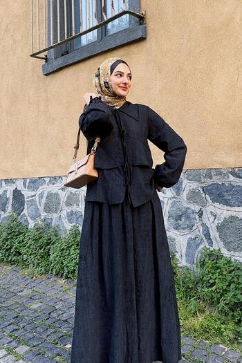Levidor Black Ruffled Tie Detail Skirt Set