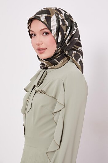 Levidor Khaki Letter Printed Twill Silk Scarf