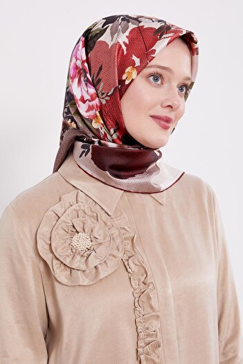 Levidor Burgundy Floral Pattern Twill Silk Scarf