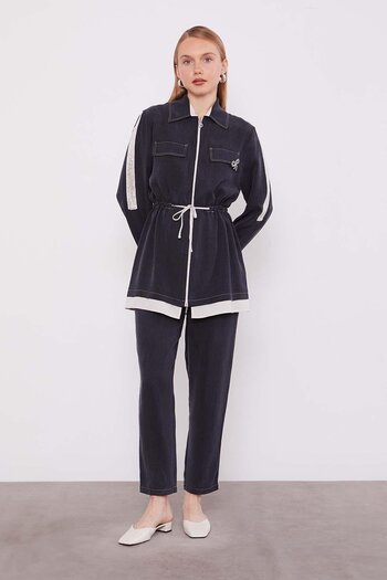 Levidor Black Stone Stripe Detailed Double Suit