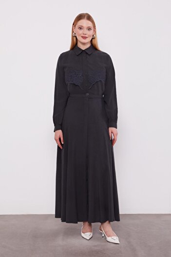 Levidor Anthracite Embroidery Detailed Cupra Skirt Set