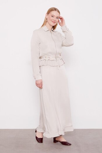 Levidor Stone Ruffle Detailed Cupra Skirt Set