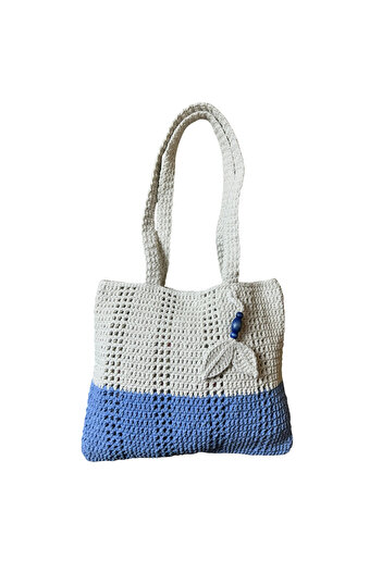 Uretti - Emine 9106 Hand Knitted Wooden Beaded Double Color Model Cotton Thread Shoulder Bag - 30 X 26