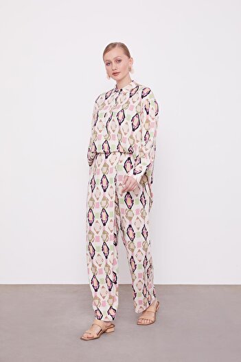 Levidor Beige Geometric Patterned Tunic Set