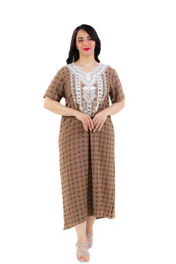 amaan Women's Embroidered Midi Jalabiya, Traditional Yoke Design, CEY Fabric, Round Neck, Dress,