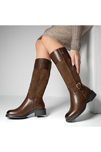 BMoD Women's long brown boots with a zipper and a buckle MOD12810