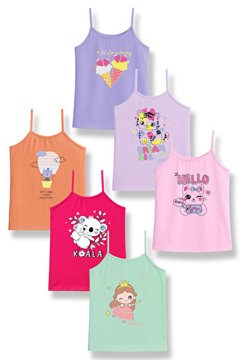 HNX Girls' Colorful and Printed Thin Strap Tank Top – Pack of 6