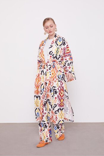 Levidor Orange Ethnic Pattern Casual Pants Suit