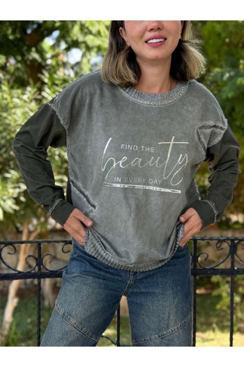 Punta Otantik Nc50793 Italian Beauty Written Cotton Sweatshirt Khaki
