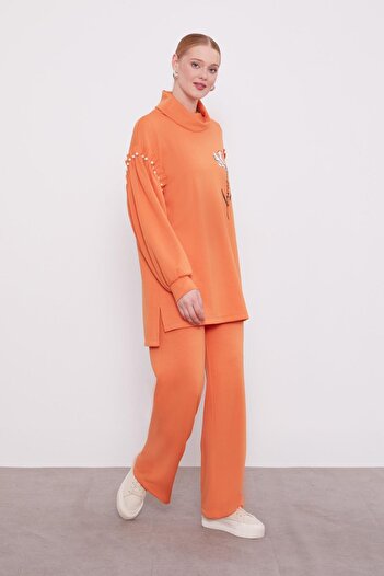 Levidor Orange Pearl Sleeve Detailed Sports Suit