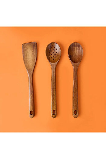 ELZEY HOME Durable Acacia 3-Piece Meal Prep Spoon Set
