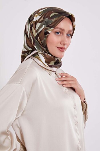 Levidor Khaki Marbled Pattern Twill Silk Scarf