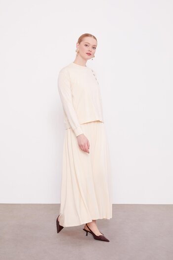 Levidor Beige Shoulder Button Detailed Skirt Set