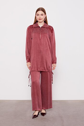 Levidor Burgundy Zipper Closure Cupra Double Suit