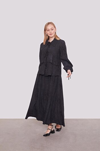 Levidor Black Ruffled Tie Detail Skirt Set