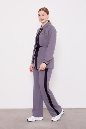 Levidor Anthracite Collar with Pearl Guipure Detail Double Suit