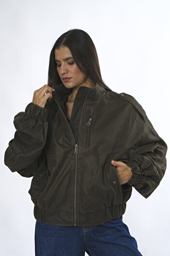 ABBRA Women's Lined Nubuck Look Jacket with Pocket Detail