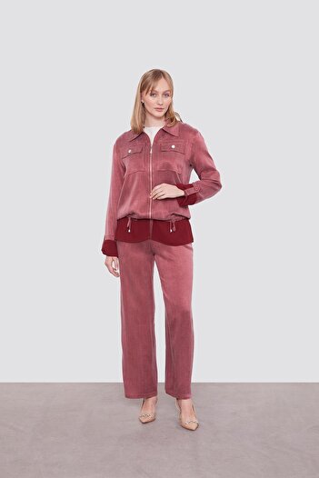 Levidor Burgundy Tulle Cuff Detailed Cupra Two-Piece Set