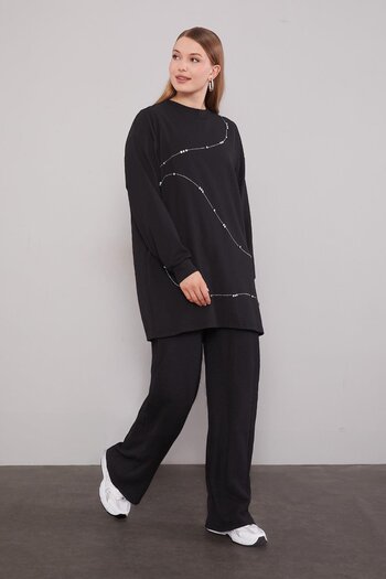 Levidor Black Stripe Stone Detailed Double Suit