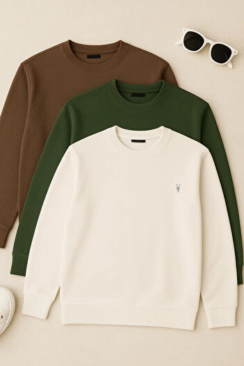 COMBİNE MİCHAİL Men's Casual Crew Neck Loose 3-Piece Sweatshirt