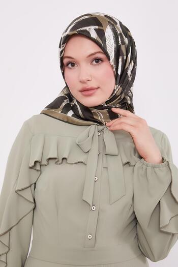 Levidor Khaki Letter Printed Twill Silk Scarf