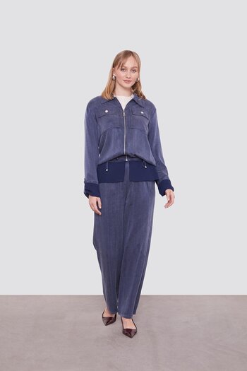 Levidor Navy Blue Tulle Cuff Detailed Cupra Two-Piece Set
