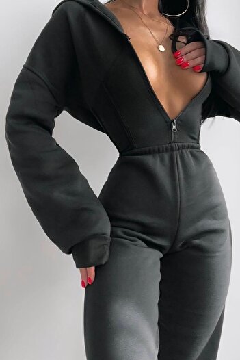 Fashiontayt 3 Yarn Fabric Hooded Jumpsuit