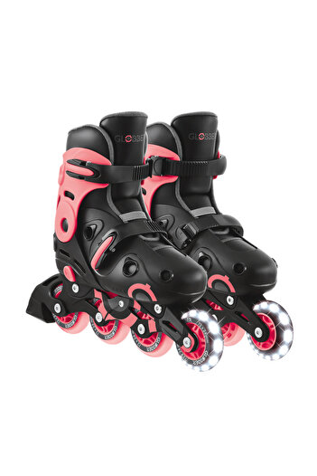 Globber Go Skates Adjustable Inline Skating Shoes for Kids – Outdoor Training Skates Size 34-37 – Coral