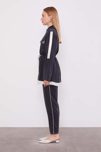 Levidor Black Stone Stripe Detailed Double Suit