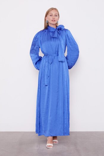 Levidor Saks Satin Dress with Belt Detail