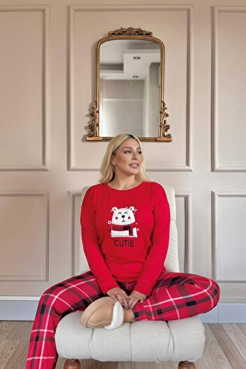 Pijamaevi Red Cutie Patterned Thermal Women's Pajamas Set