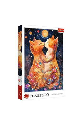 Trefl Puzzle 500 Pieces - Cats in Love under the Moon, Trefl, Artistic Illustration with Two Cats