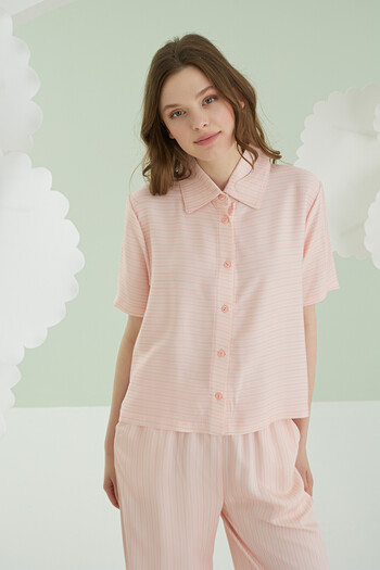 NBB Pink Striped Button-Front Pajama Set