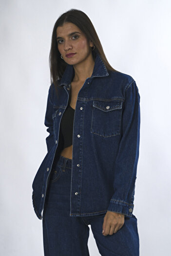 ABBRA Women's Snap Button Jean Shirt