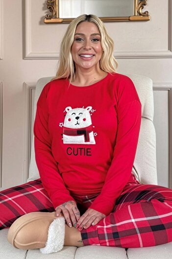 Pijamaevi Red Cutie Patterned Thermal Women's Pajamas Set