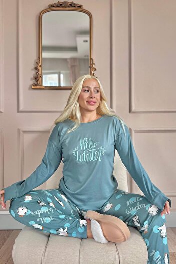 Pijamaevi Penguin Winter Patterned Thermal Women's Pajama Set