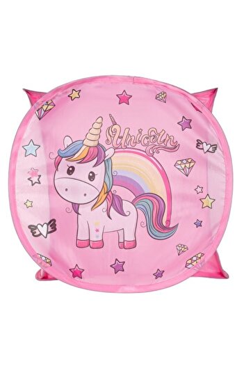 OEM Foldable Pink Textile Basket with Unicorn Lid for Toys Storage 45x45x45cm