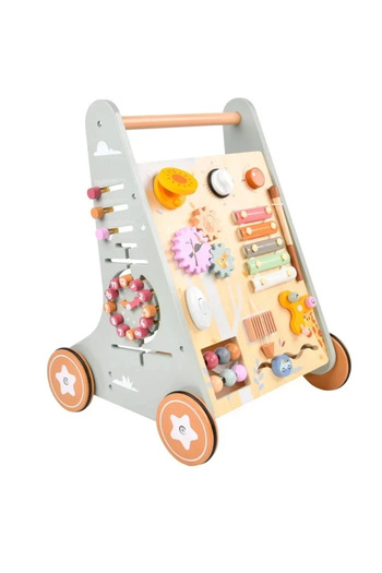 Toyska Educational and Interactive Walker 2 in 1 from Wood with Activities and Storage Space, Multi