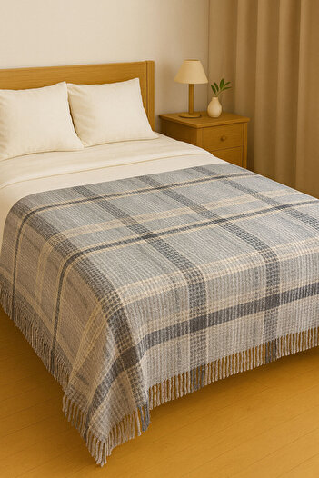 SİHİRLİ AYAKLAR Double Colorful Blanket Fringed Plaid Pattern Woven Scotch Blanket Scottish Blanket 180X220