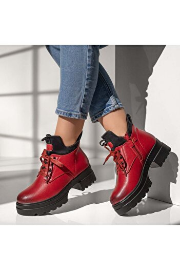 BMoD Women's red boots with laces and a zipper MOD12208