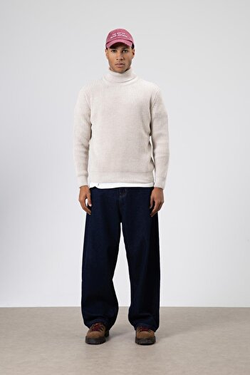 VAMOSCLO Oversize Knitwear High Neck Sweater Stone