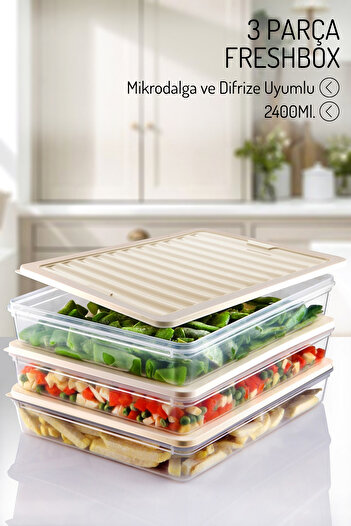 Nandy Home 3 Pieces of 2400 Ml. Freshbox Storage Container Set - Microwave and Dishwasher Compatible