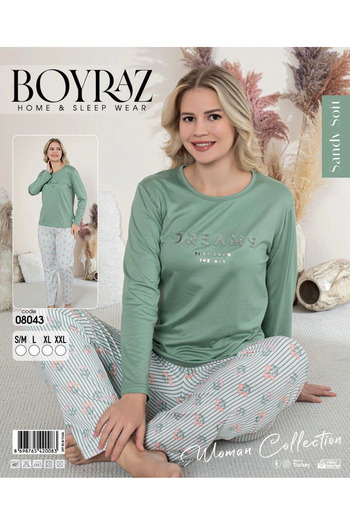 BOYRAZ 08043 Women's Sandy Soft Long Sleeve Pajama Set