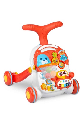 Ricokids 2-in-1 walker, with table and educational board, removable piano, ball basket, white and red, 42...