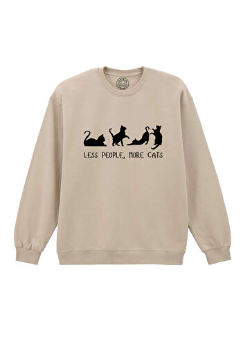 Cu Pisici Printed Sweatshirt - Less People, More Cats, Unisex